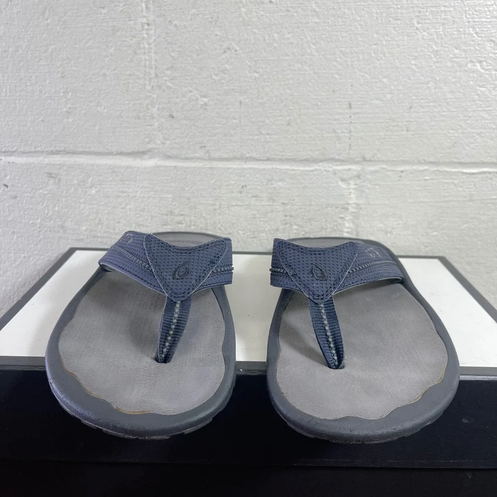 OluKai Kia'i II Sandal HLA Gray Navy Blue Flip Flops Sandals Slip‎ On Men's 8 US